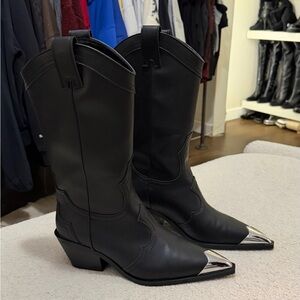 ZARA Metal Point Black Cowboy Boots